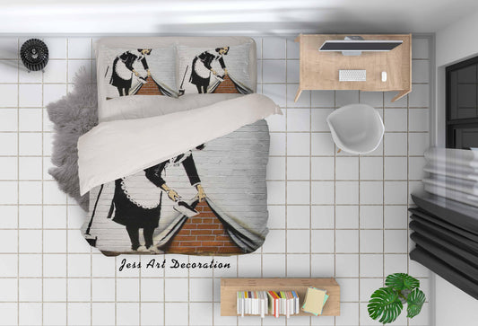 3D Banksy Mural Brick Wall Figure Maidservant Quilt Cover Set Bedding Set Duvet Cover Pillowcases  ZY D120