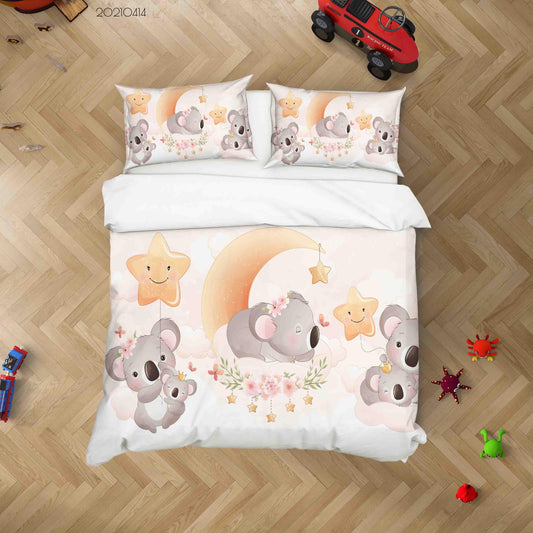 3D Cartoon Cute Koala Moon Star Quilt Cover Set Bedding Set Duvet Cover Pillowcases 89 LQH