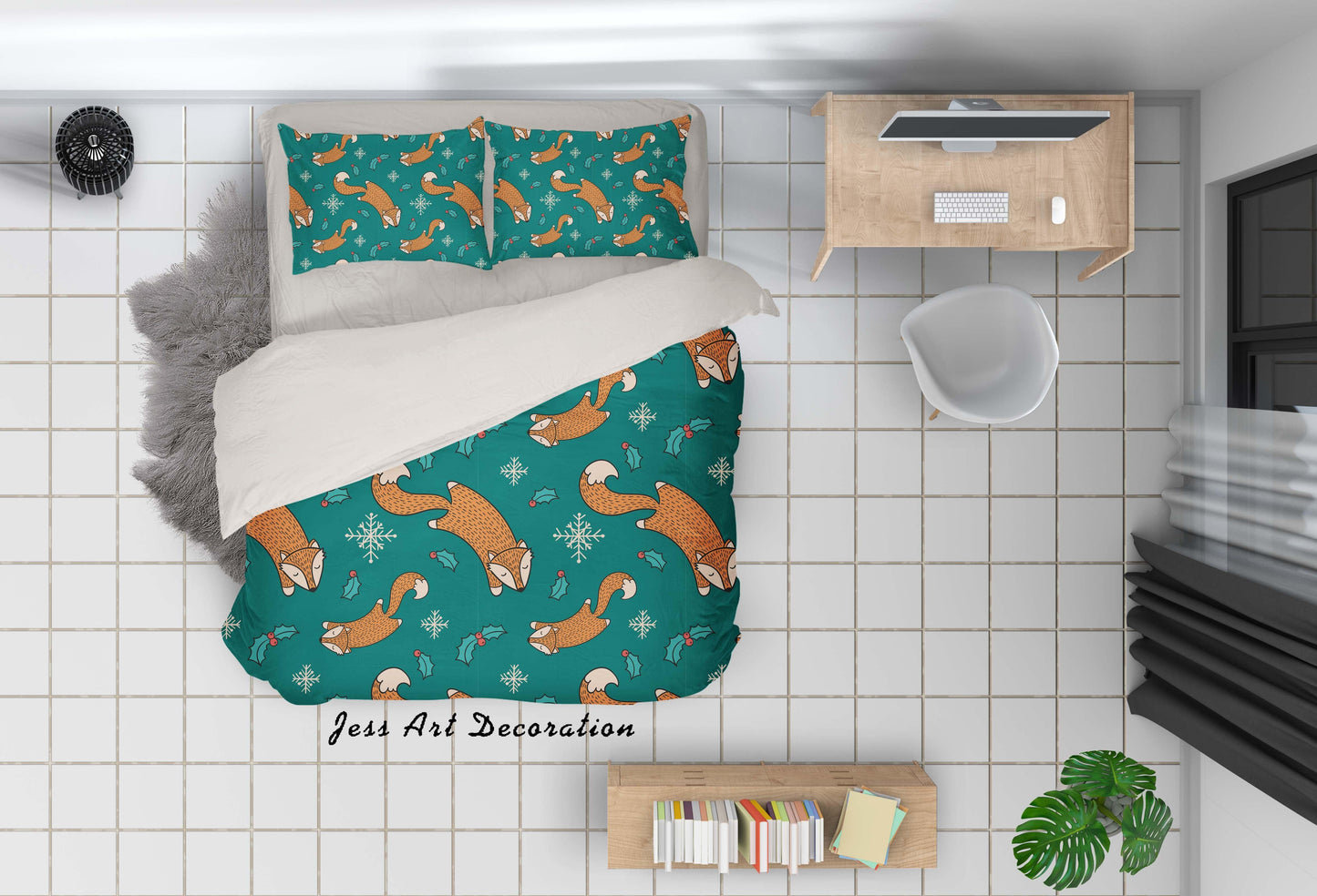 3D Cartoon Fox Green Quilt Cover Set Bedding Set Pillowcases 66