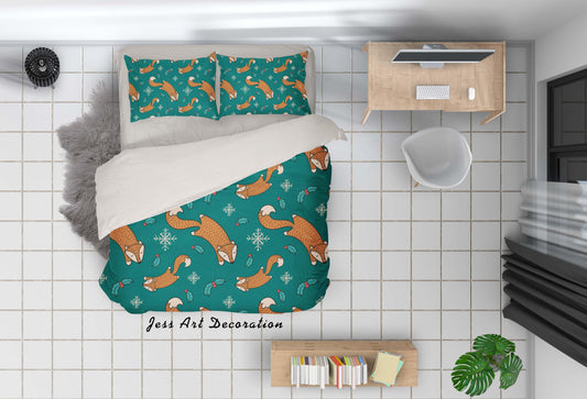 3D Cartoon Fox Green Quilt Cover Set Bedding Set Pillowcases 66