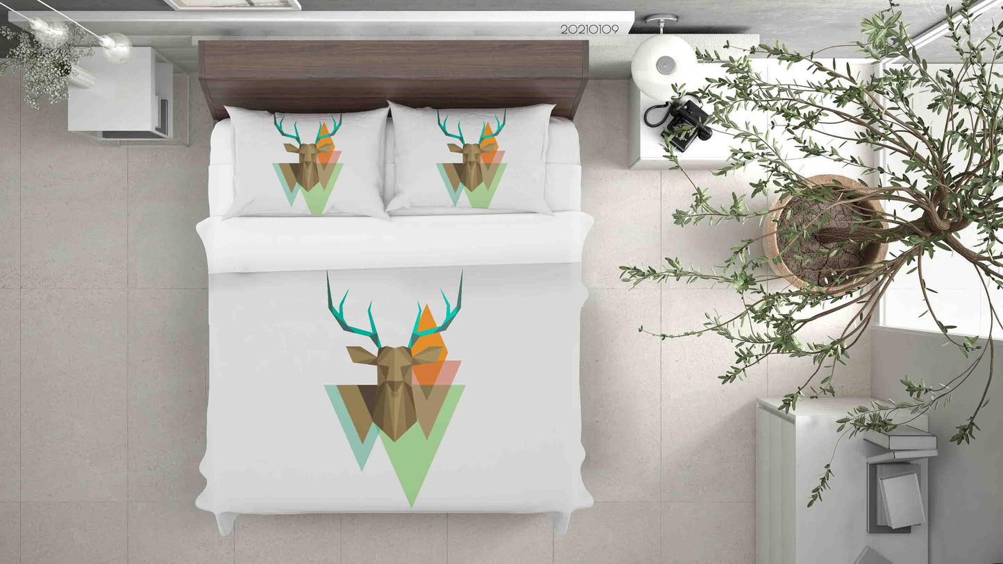 3D Cartoon Animal Elk Triangle Quilt Cover Set Bedding Set Duvet Cover Pillowcases 73 LQH