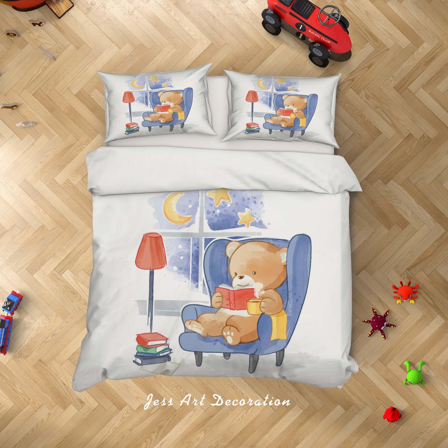 3D Cartoon Bear Reading Quilt Cover Set Bedding Set Duvet Cover Pillowcases SF40