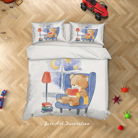 3D Cartoon Bear Reading Quilt Cover Set Bedding Set Duvet Cover Pillowcases SF40