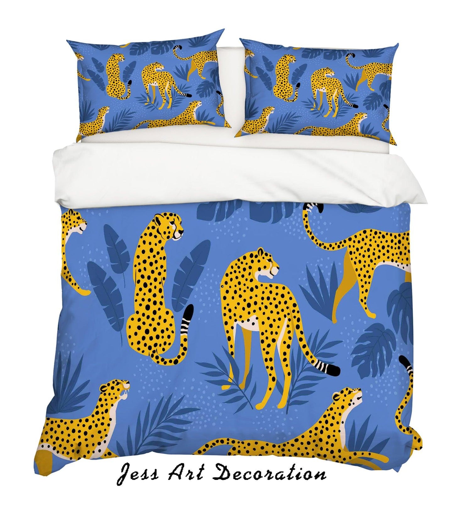 3D Cartoon Leopard Blue Quilt Cover Set Bedding Set Pillowcases 103