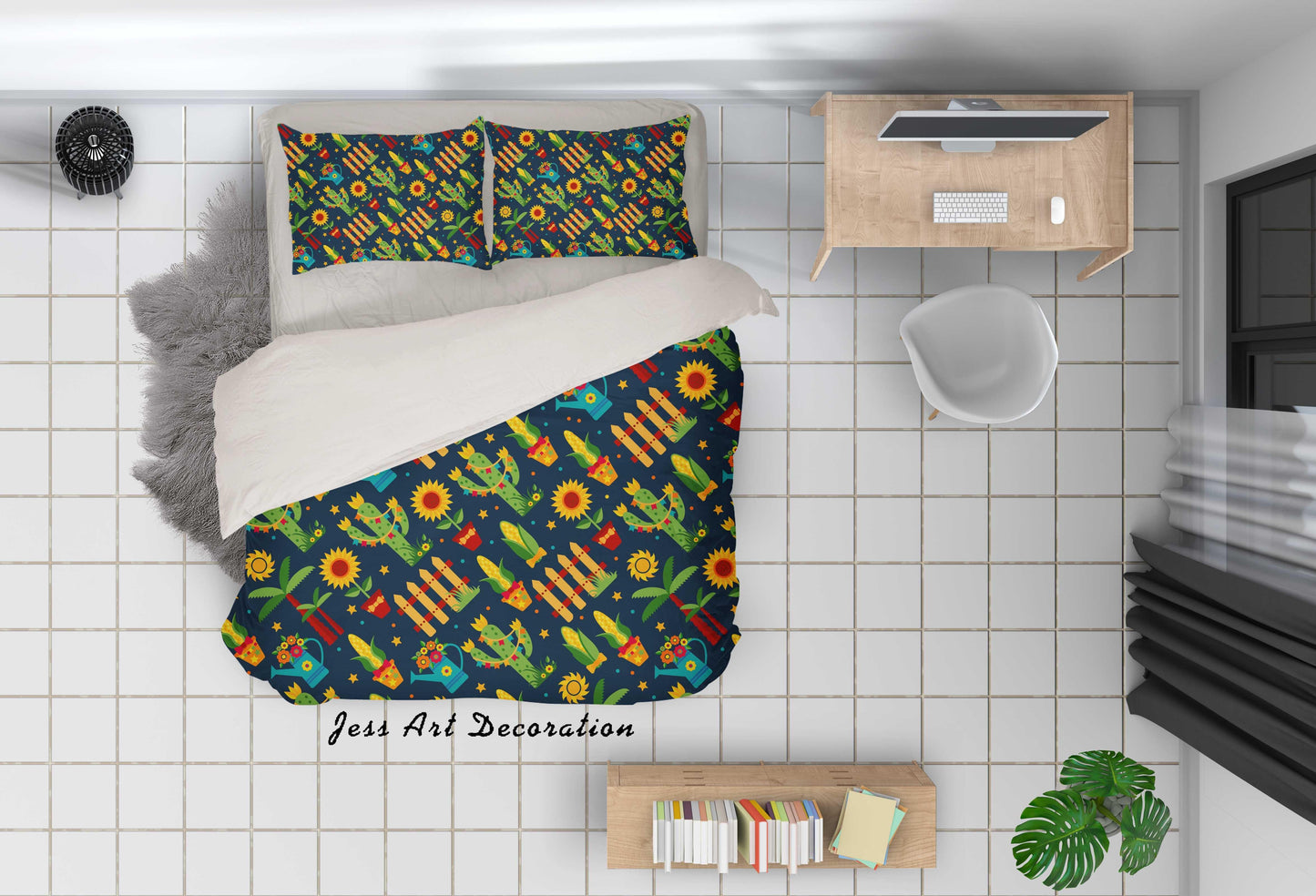 3D Cartoon Green Cactus Quilt Cover Set Bedding Set Pillowcases 15