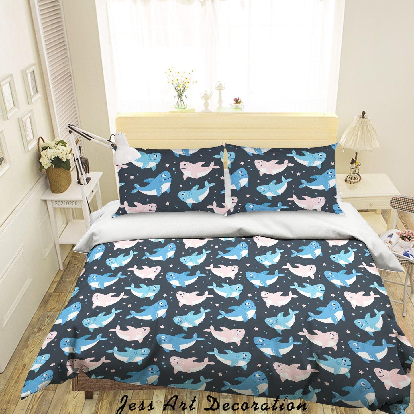 3D Cartoon of Blue Whale Quilt Cover Set Bedding Set Duvet Cover Pillowcases 236