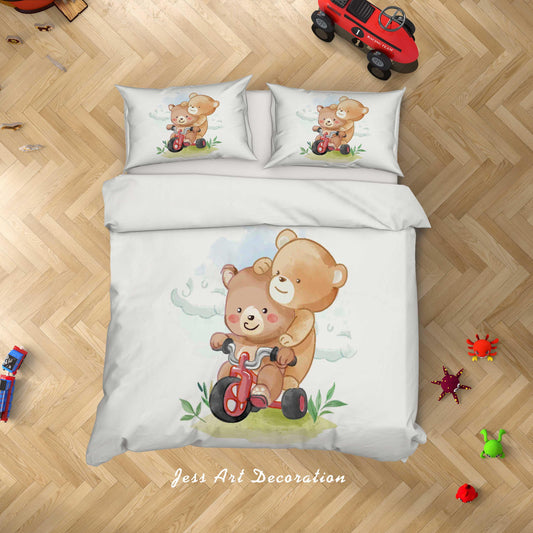 3D Cartoon Bear Bike Quilt Cover Set Bedding Set Duvet Cover Pillowcases SF47