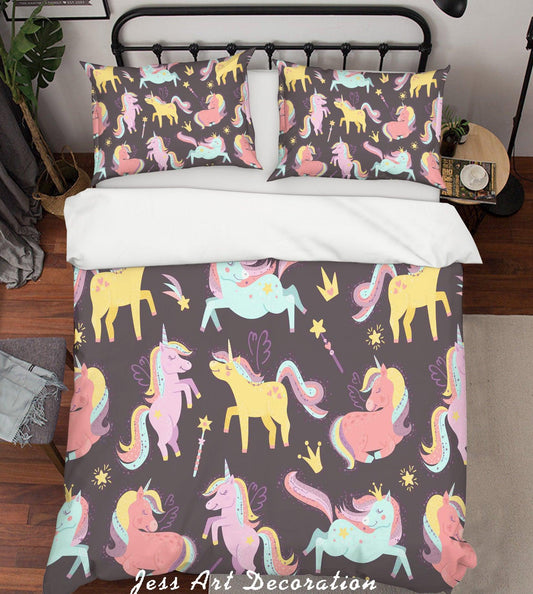 3D Black Unicorn Quilt Cover Set Bedding Set Pillowcases 64