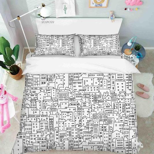 3D Abstract City Architecture Art Graffiti Quilt Cover Set Bedding Set Duvet Cover Pillowcases 7