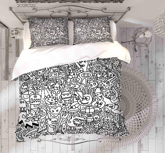 3D Cartoon Monster Graffiti Quilt Cover Set Bedding Set Duvet Cover Pillowcases 46