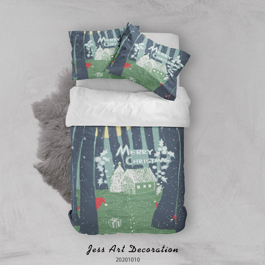 3D Cartoon Cute Merry Christmas House Quilt Cover Set Bedding Set Duvet Cover Pillowcases WJ 9571