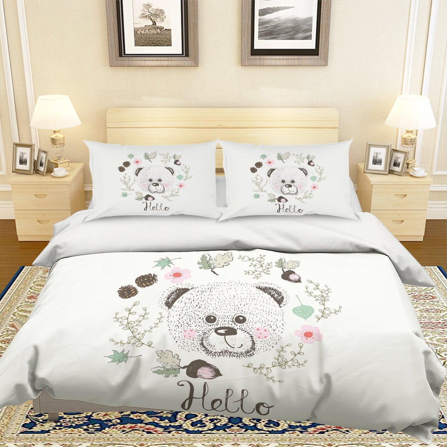 3D Cartoon Bear Flower Quilt Cover Set Bedding Set Pillowcases 49