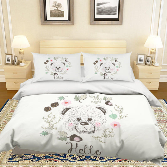 3D Cartoon Bear Flower Quilt Cover Set Bedding Set Pillowcases 49