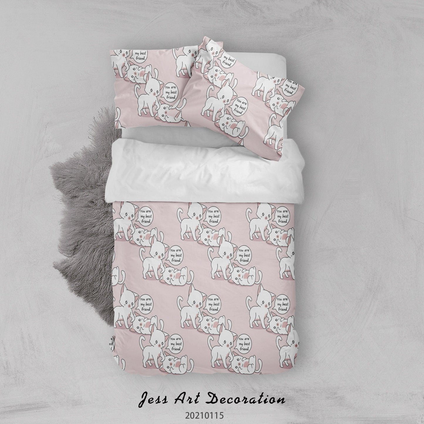3D Cartoon Animal Pink Cat Quilt Cover Set Bedding Set Duvet Cover Pillowcases 5