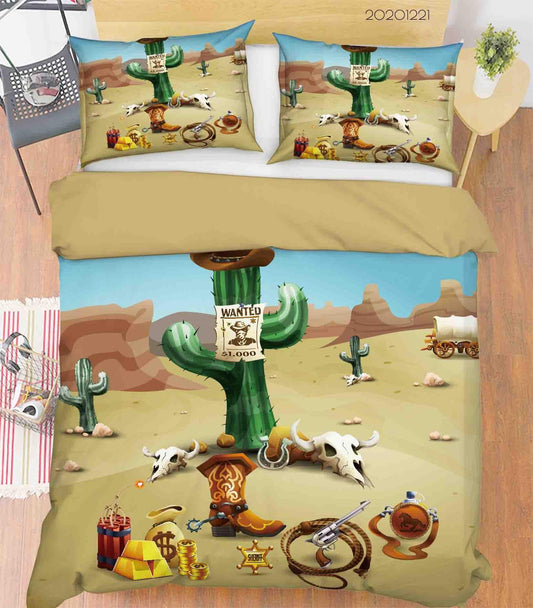 3D Cartoon Desert Cowboy Cactus Quilt Cover Set Bedding Set Duvet Cover Pillowcases 252 LQH
