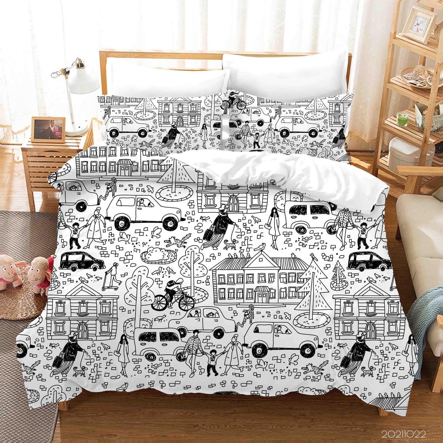 3D Cartoon City Life Illustrations Quilt Cover Set Bedding Set Duvet Cover Pillowcases 44