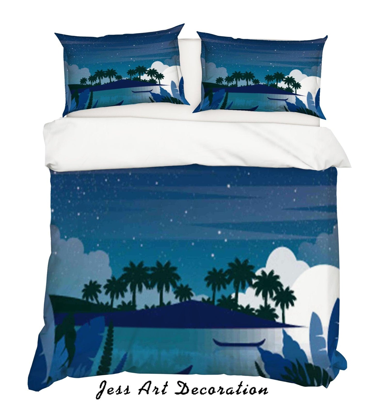 3D Blue Sky Star Sea Boat Plants Palm Tree Quilt Cover Set Bedding Set Pillowcases 15