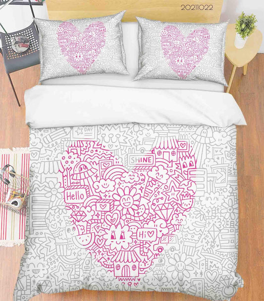 3D Cartoon Illustration Art Doodle Quilt Cover Set Bedding Set Duvet Cover Pillowcases 72