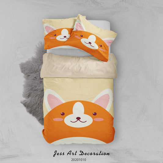 3D Cartoon Cute Animal Corgi Quilt Cover Set Bedding Set Duvet Cover Pillowcases WJ 9541