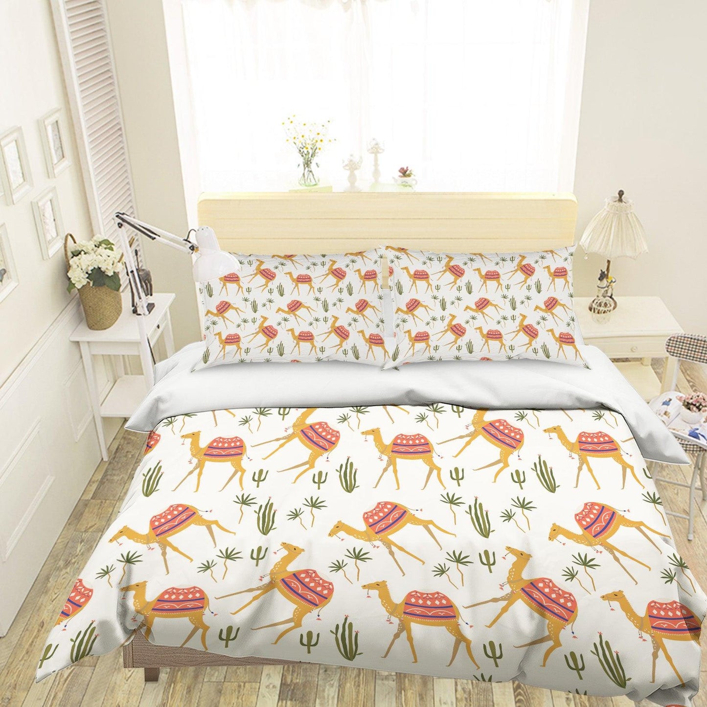 3D Cartoon Camel Green leaf Quilt Cover Set Bedding Set Pillowcases 93