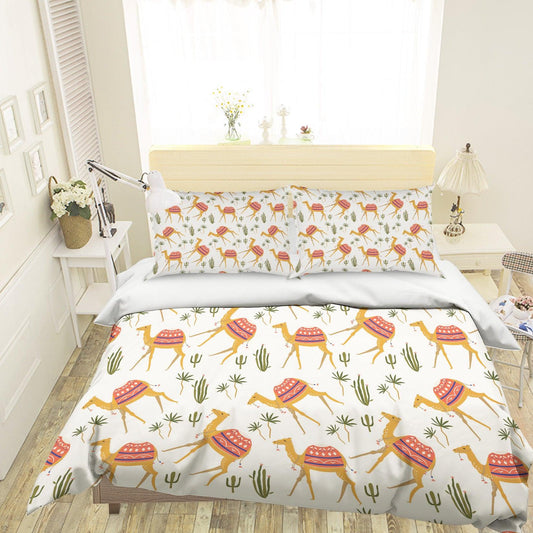 3D Cartoon Camel Green leaf Quilt Cover Set Bedding Set Pillowcases 93