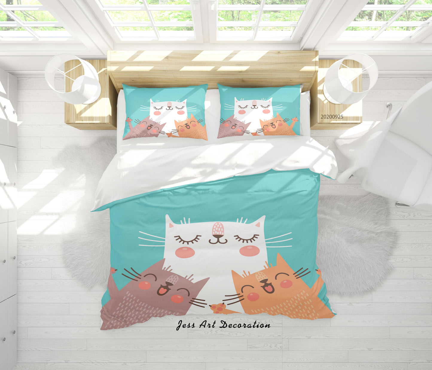 3D Cartoon Animal Cat Pattern Quilt Cover Set Bedding Set Duvet Cover Pillowcases WJ 6466