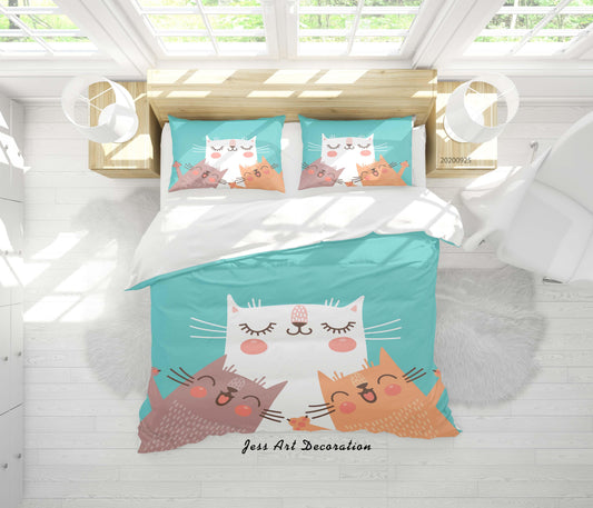 3D Cartoon Animal Cat Pattern Quilt Cover Set Bedding Set Duvet Cover Pillowcases WJ 6466