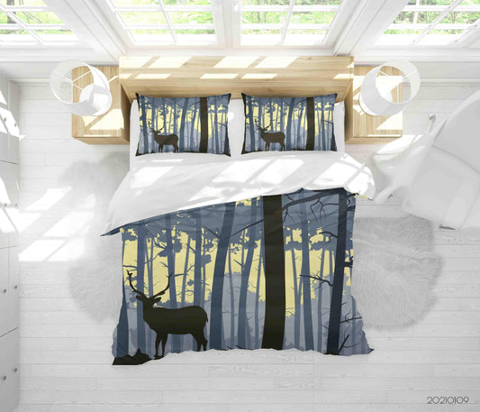 3D Cartoon Green Forest Animal Elk Quilt Cover Set Bedding Set Duvet Cover Pillowcases 48 LQH
