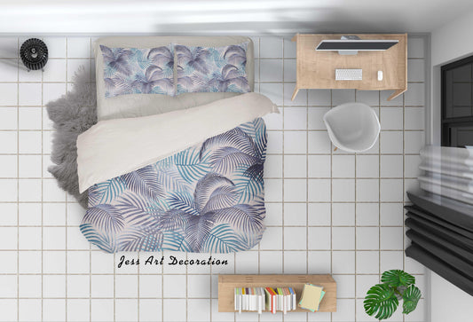 3D Blue Leaves Quilt Cover Set Bedding Set Pillowcases 18