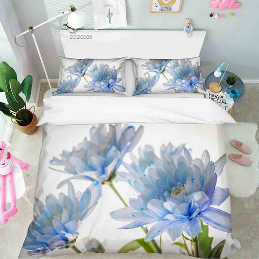 3D Blue Chrysanthemum Quilt Cover Set Bedding Set Duvet Cover Pillowcases 223