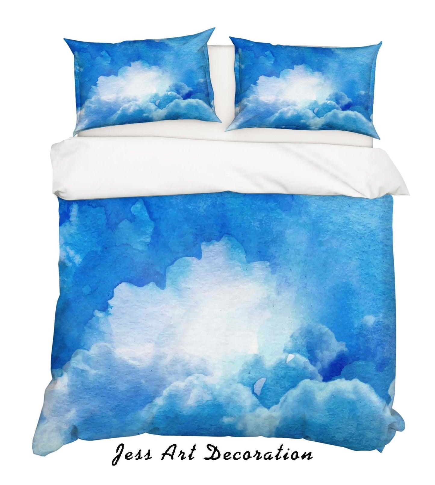 3D Blue Watercolor Sky Clouds Quilt Cover Set Bedding Set Pillowcases 63