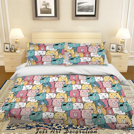 3D Cartoon Animal Bear Quilt Cover Set Bedding Set Duvet Cover Pillowcases WJ 6403