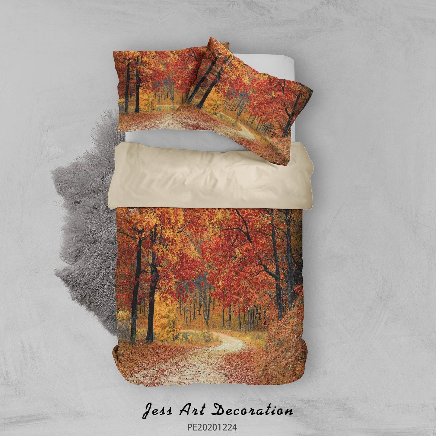 3D Autumn Forest Road Quilt Cover Set Bedding Set Duvet Cover Pillowcases 135 LQH