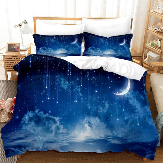 3D Blue Starry Cloud Moon Quilt Cover Set Bedding Set Duvet Cover Pillowcases 153