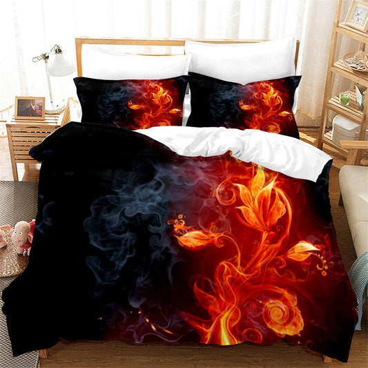 3D Art Golden Leaf Flame Quilt Cover Set Bedding Set Duvet Cover Pillowcases 148
