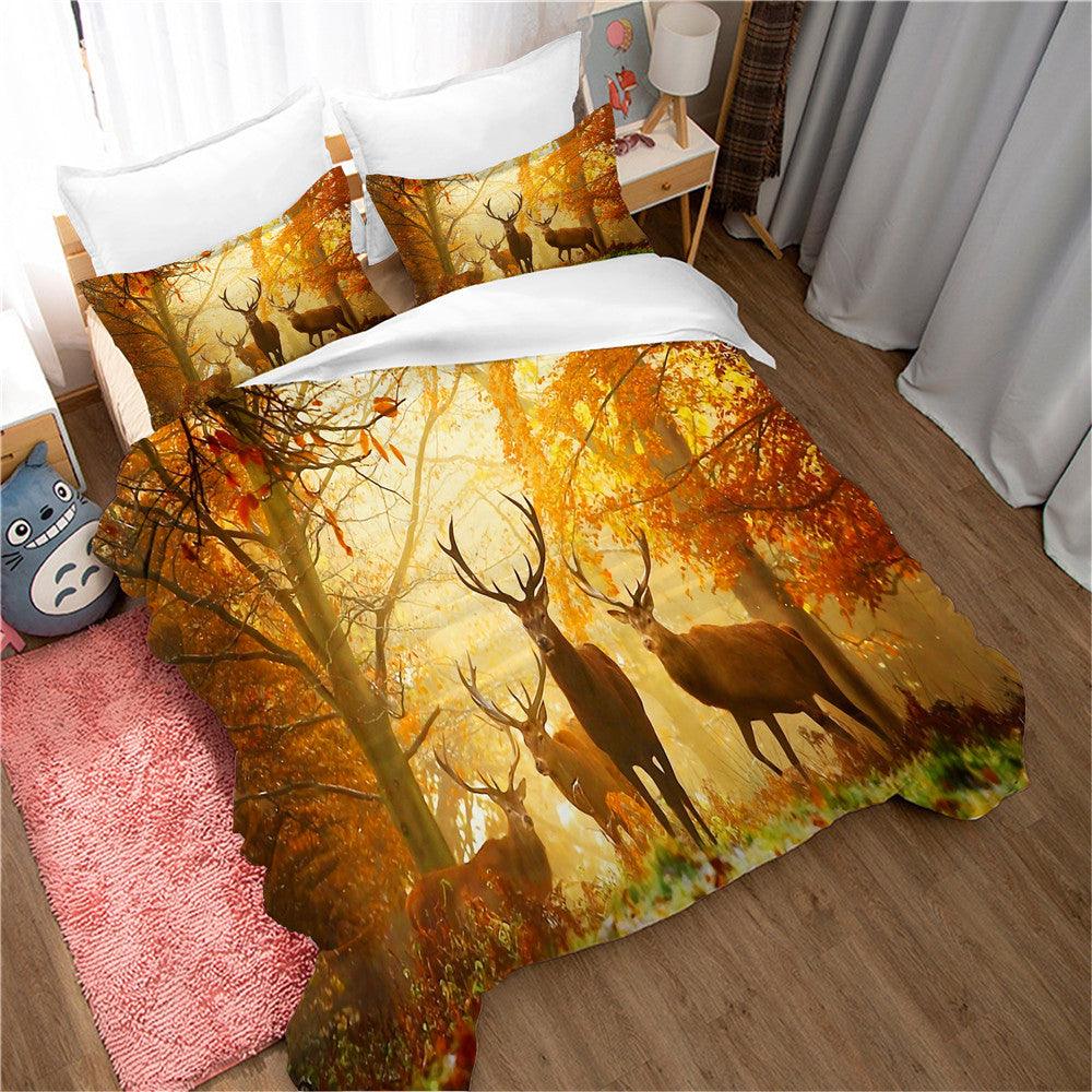 3D Autumn Forest Animal Elk Quilt Cover Set Bedding Set Duvet Cover Pillowcases 89