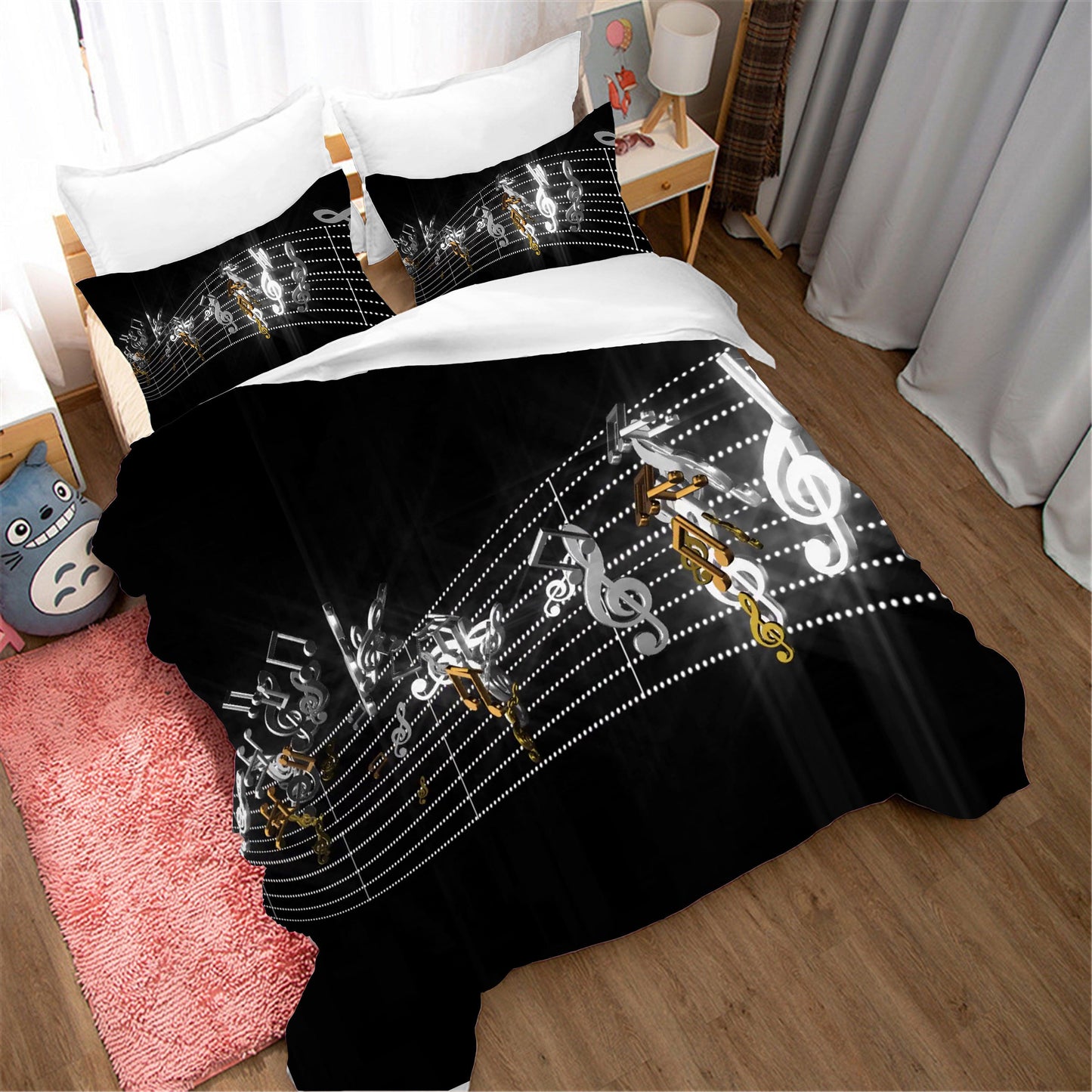 3D Black Stave Music Note Quilt Cover Set Bedding Set Pillowcases 111