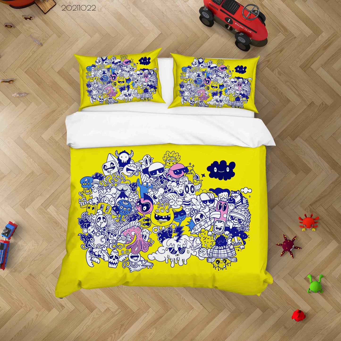 3D Abstract Yellow Monster Artistic Graffiti Quilt Cover Set Bedding Set Duvet Cover Pillowcases 94