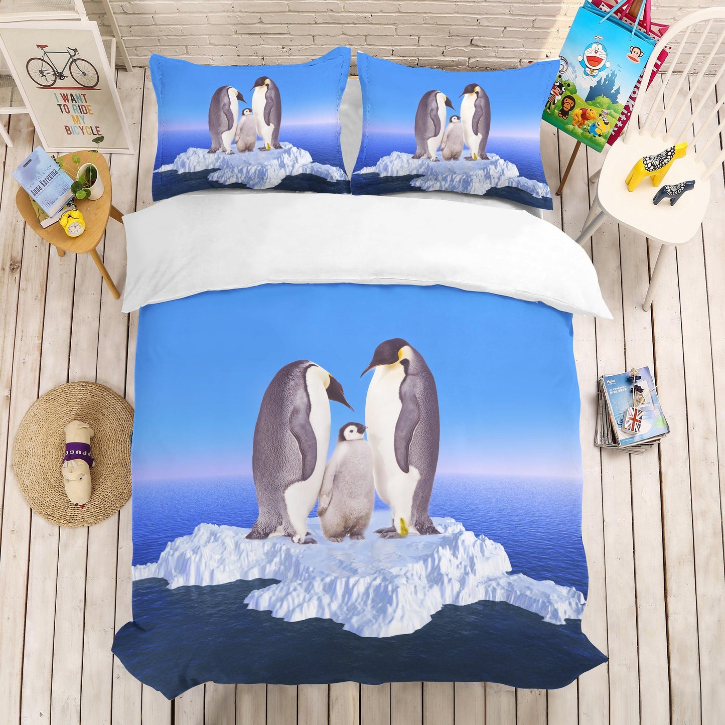 3D Blue Penguin Glacier Quilt Cover Set Bedding Set Pillowcases 06