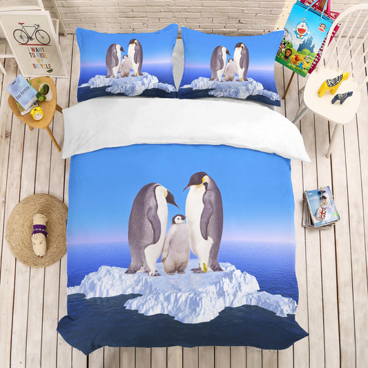 3D Blue Penguin Glacier Quilt Cover Set Bedding Set Pillowcases 06