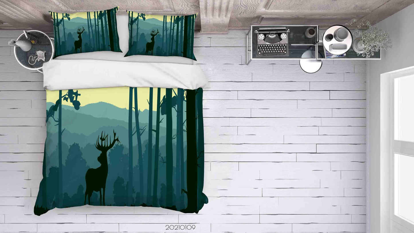 3D Cartoon Green Forest Animal Elk Quilt Cover Set Bedding Set Duvet Cover Pillowcases 52 LQH