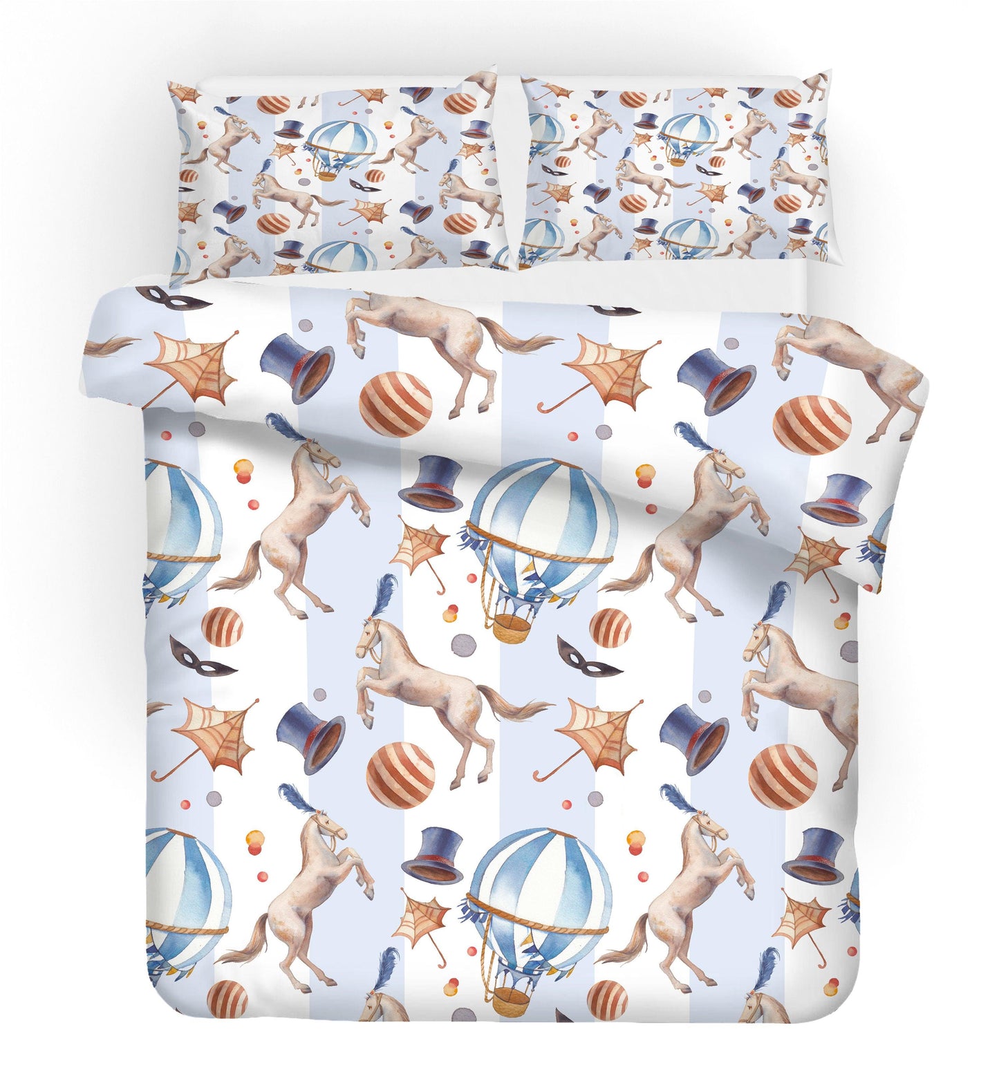 3D Blue Circus Stripes Horse Hot Air Balloon Quilt Cover Set Bedding Set Duvet Cover Pillowcases SF22