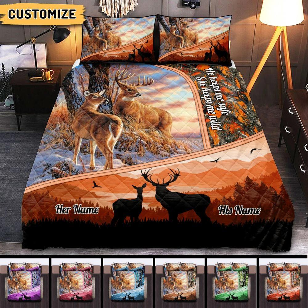 Bed Sets: Customizable Bedroom Sets With Personalized Deer Hunting Quilt Bedding Set 3pcs