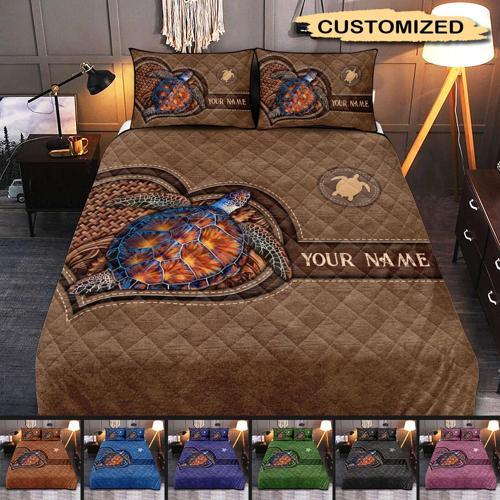 Brown Heart Personalized Turtle Quilt Bedding Set