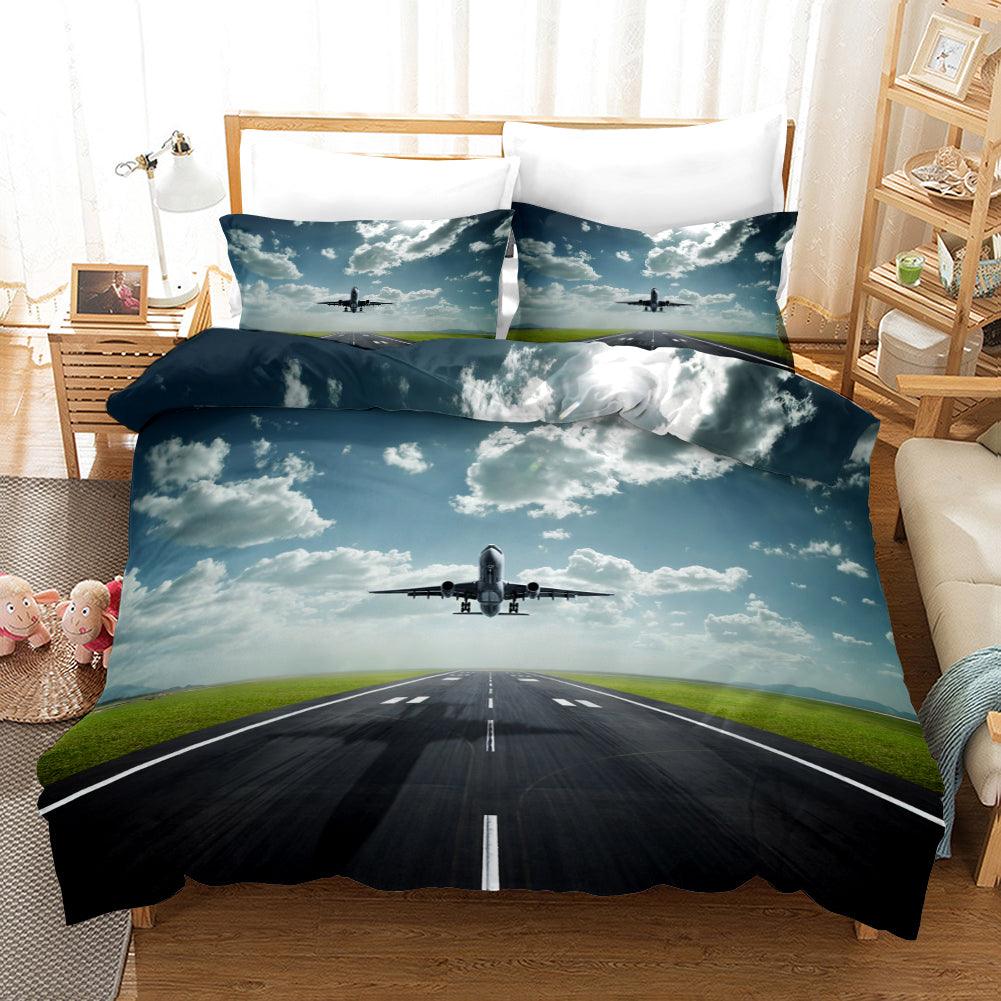3D Airplane Blue Sky White Cloud Quilt Cover Set Bedding Set Pillowcases 256