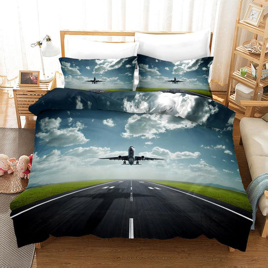 3D Airplane Blue Sky White Cloud Quilt Cover Set Bedding Set Pillowcases 256