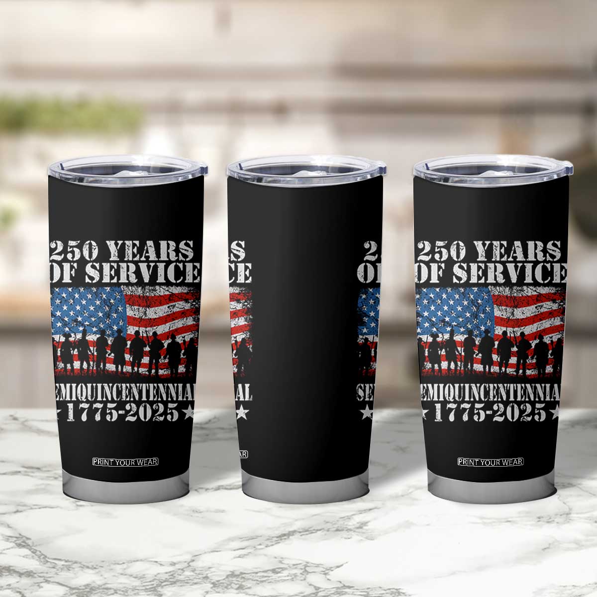 250 Years Of Service Semiquincentennial Tumbler Cup US Military Army Birthday American Flag TS11
