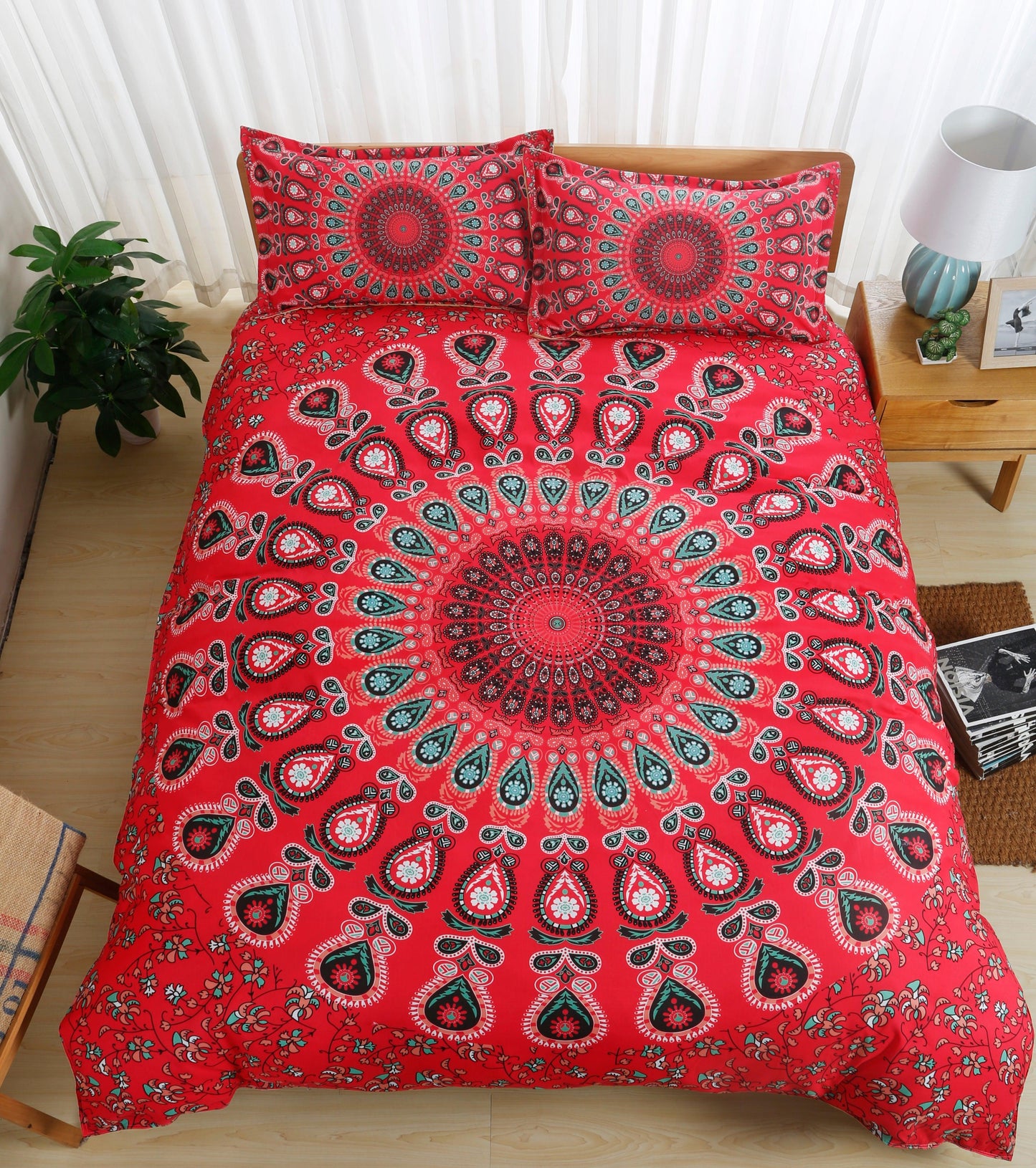 3D Bohemian Red Quilt Cover Set Bedding Set Pillowcases 119