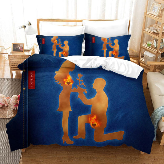 3D Blue Propose Couples Quilt Cover Set Bedding Set Pillowcases 133