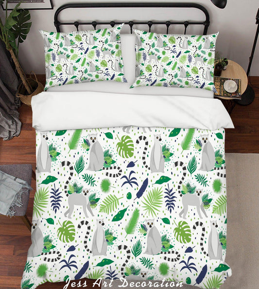 3D Cartoon Monkey Green Leaf Quilt Cover Set Bedding Set Pillowcases 94